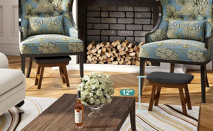 viewcare Gray Foot Stools Ottoman, Small Soft Footrest Ottoman with Wood Legs, Wood Foot Stool for Living Room, Bedroom, and Kitchen