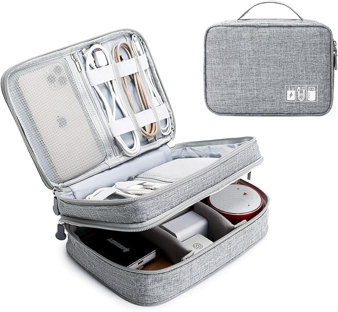 mygreen Electronics Organizer, Electronic Accessories Double Layer Travel Cable Organizer Cord Storage Bag for Cables, Power Bank, USB Flash Drive and More Gray