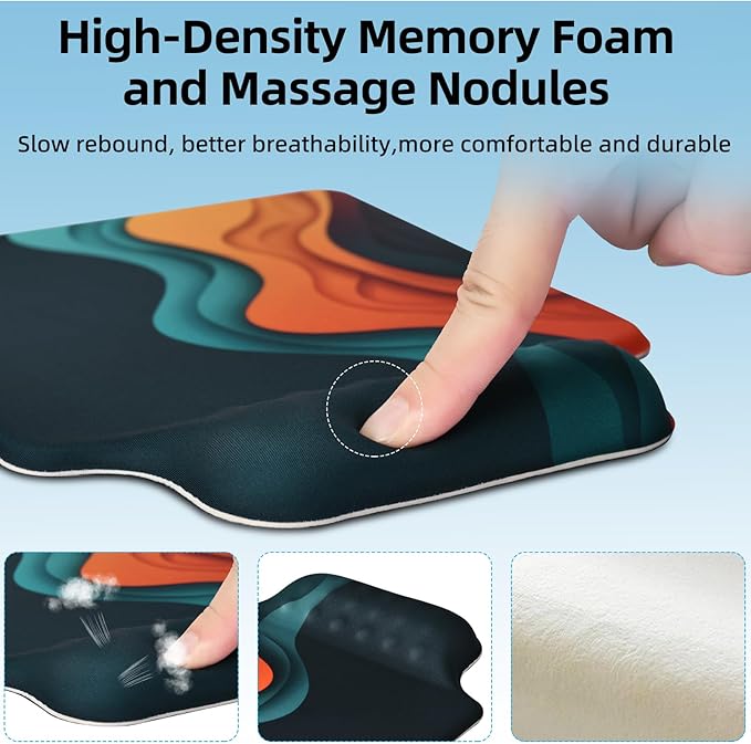 TIDALSOIL Ergonomic Mousepad with Slow-Rebound Memory Foam Wrist Rest - Ultra Smooth Surface, Non-Slip Base, Desk Essential for Office, Design, Gaming, 9.4"x8.1"