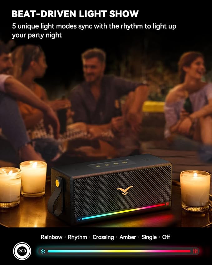 Bluetooth Speaker, StageSound Retro Speaker Wireless, Portable Loud Speaker with Bass Boost, 80W, IP67 Waterproof, LED Lights, TWS Pairing, 12H Playtime, TF/AUX/USB Play for Party, Home, Outdoor, Gift