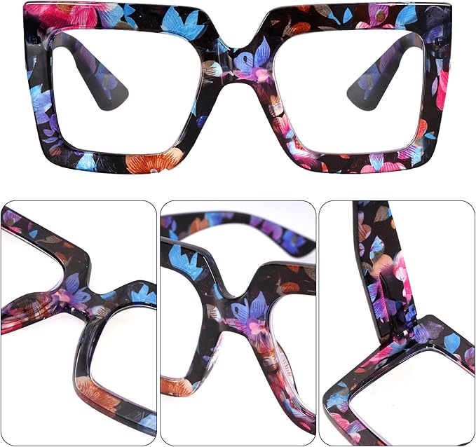 hoyuwak Oversized Square Blue Light Glasses Big Frame Computer Eyewear Thick Fashion Clear Glasses for Women Fashion