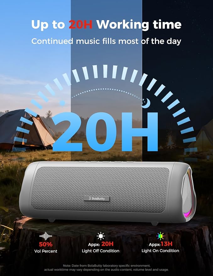 Bluetooth Speaker with HD Sound, Portable Wireless, IPX5 Waterproof, Up to 20H Playtime, TWS Pairing, BT5.3, for Home/Party/Outdoor/Beach, Electronic Gadgets, Birthday Gift (Grey)