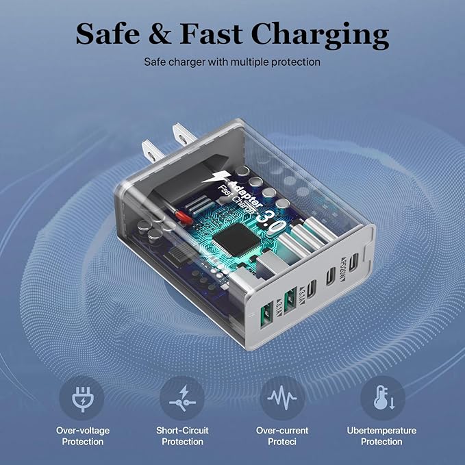 USB C Wall Charger, 50W 5 - Port Charger Block, Fast Charging 3 Type - C + 2 QC Wall Plug Multiport for iPhone 12/13/14/15, PD Fast Charger Power Adapter for Samsung S23/S22/S21/Tablet