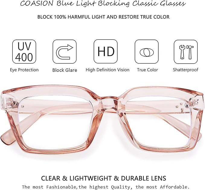 COASION Blue Light Blocking Eyeglasses Classic Thick Square Rim Frame Eyewear for Women Men
