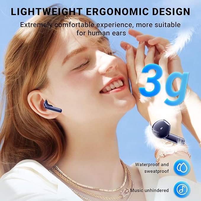Wireless Earbuds, Bluetooth 5.4 Headphones with 42H Ultralight Ear Buds, Bluetooth Earbuds with 4 ENC Noise Cancelling Mics, HiFi Deep Bass Dual LED Display USB-C, IPX6 Waterproof Earphones Blue