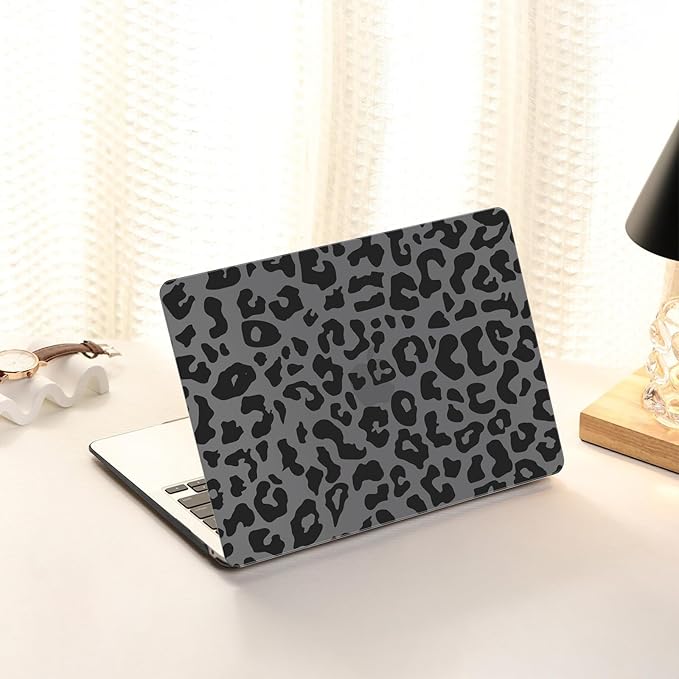 AKIT Compatible with MacBook Air 13 Inch Case M1 2022 2021 2020 2019 2018 A2337 A2179 A1932, Pattern Hard Shell Laptop Case+Screen Protector+Keyboard Cover for Mac Book Air 13.3 Inch, Black Leopard