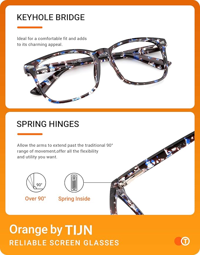 TIJN Blue Light Blocking Glasses for Women Men Square Frame Nerd Eyeglasses Anti Blue Ray Computer Screen Glasses