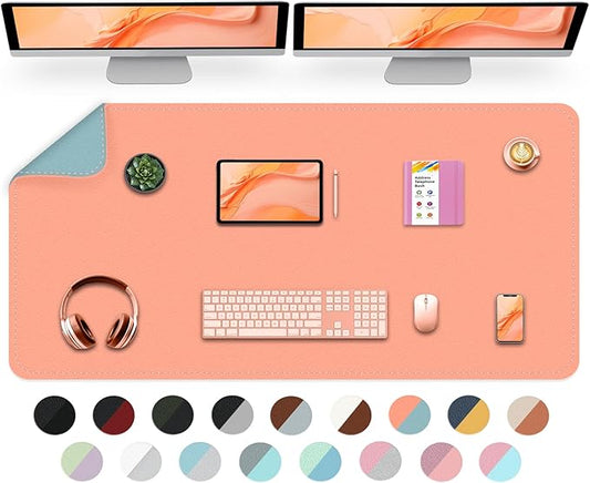 Dual-Sided Desk Mat, Large Pad, Waterproof Smooth PU Leather Blotter Protector, Mouse Pad, Desk Organizers, Office/Home Table Decor for Reading and Writing (Pale Orange+Grey, 47.2''23.6'')