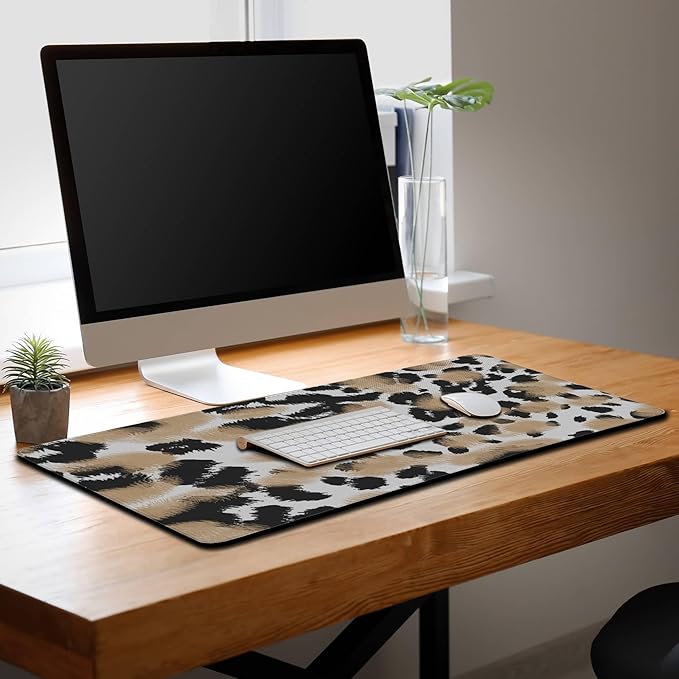 Gaming Mats XXL Keyboard and Mouse Pad - Extra Large Desk Mat for Men With Non-Slip Rubber Base 35.4 X 15.7 for Game Office, Animal Leopard Print