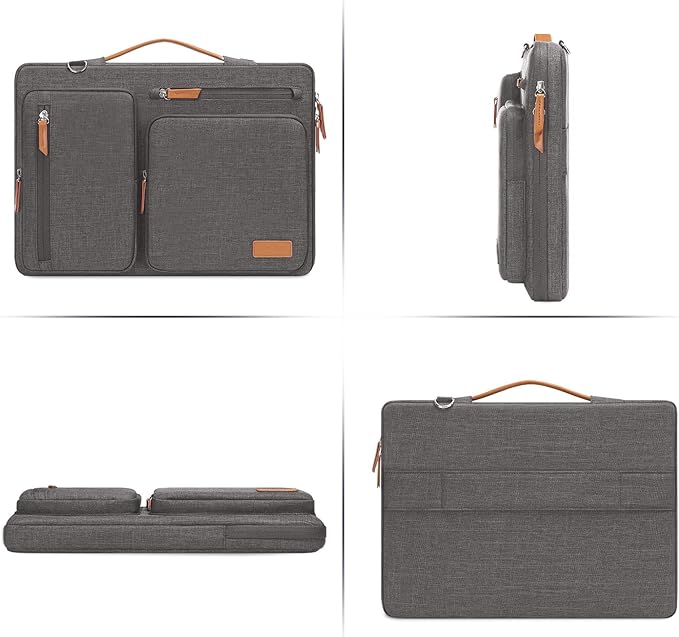 MOSISO 360 Protective Laptop Shoulder Bag,15 inch Computer Bag Compatible with MacBook Air 15 inch M5 M4 M3 M2/Pro 15, Dell XPS Plus,Side Open Messenger Bag with 4 Zipper Pockets&Handle, Taupe Gray