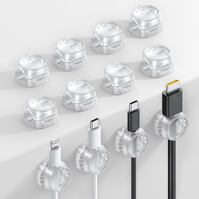 12Pack Cord Organizer [1s Lock] Spring Cable Holder Clips - Lamicall Desk Cord Management Clips, [Smooth Adjustable] Phone Charger Cable, Adhesive Wire Keeper for Nightstand Wall Car Office by Lamicall