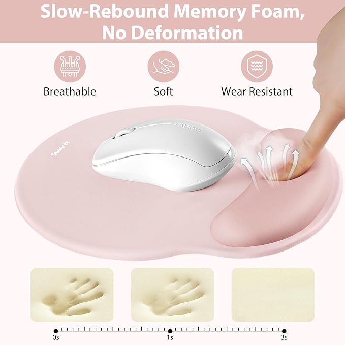 Sushret Mouse Pad and Keyboard Wrist Rest, 3-in-1 Gel Memory Foam Ergonomic Mouse Pad with Wrist Rest Set, Gaming Mousepad Arm Cushion Support for Computer Office Desk Accessories Cute Setup, Pink