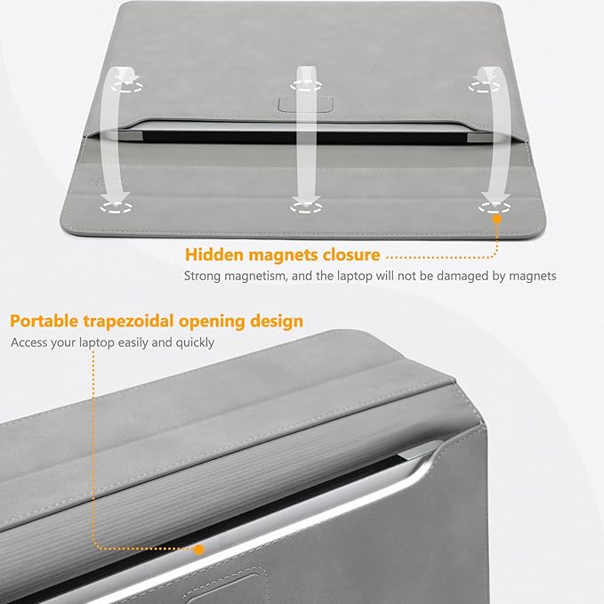HYZUO 13 Inch Laptop Case Sleeve with Stand for 2026-2018 MacBook Air 13 M5 M4 M3 M2 M1, 2026 13" MacBook Neo, 2026-2016 MacBook Pro 13 M2 M1, iPad Pro/Air 13, Surface Pro 12-3, XPS 13, Light Gray