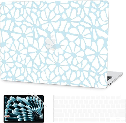 G JGOO Compatible with MacBook Air 13 inch Case 2026 2025-2022 M5 A3449 M4 A3240 M3 A3113 M2 A2681, Plastic Hard Shell for MacBook Air 13.6 inch Case + Keyboard Cover + Screen Protector, Blue Flower