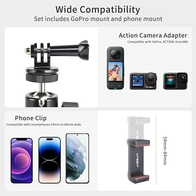 UTEBIT Magnet Camera Mount for Action Camera, 43mm Strong Magnetic Base Mount with 360?? Rotation Ball Head & Phone Holder Mount, Compatible with Gopro Hero, DJI Osmo Action Osmo Nano, Insta360, Black - Image 5