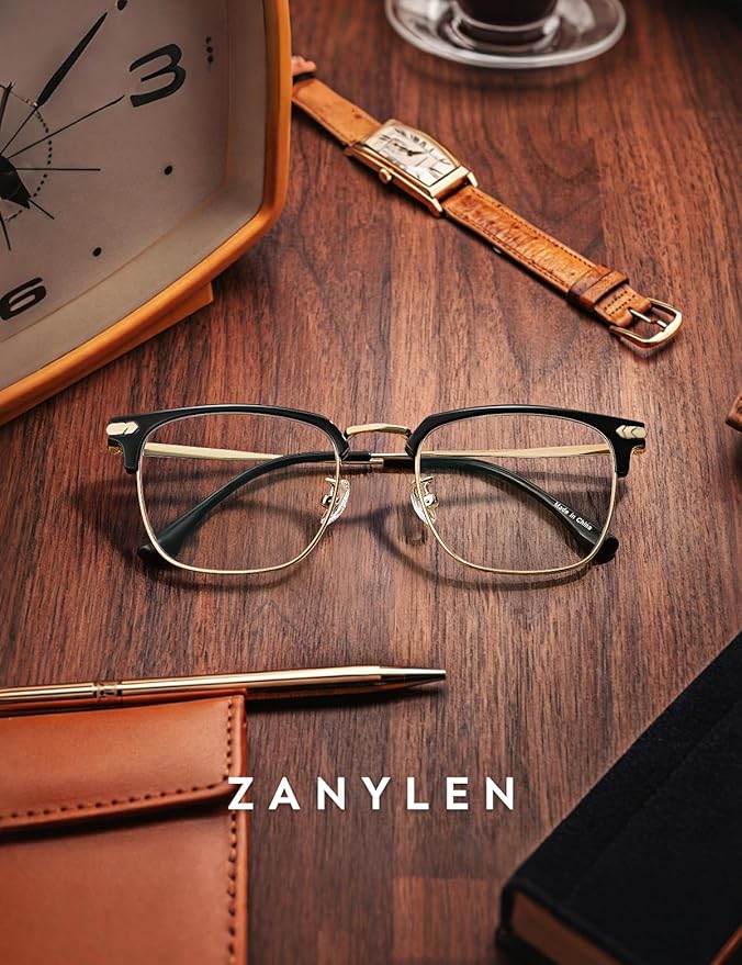 ZanyLen Blue Blocker Glasses for Men Metal Browline Computer Gaming Glasses Filter Blue Ray
