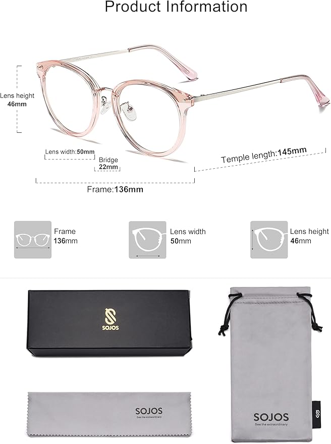 SOJOS Retro Round TR90 Blue Light Reading Glasses Womens Mens Readers Computer Glasses Eyewear Frame SJ9001