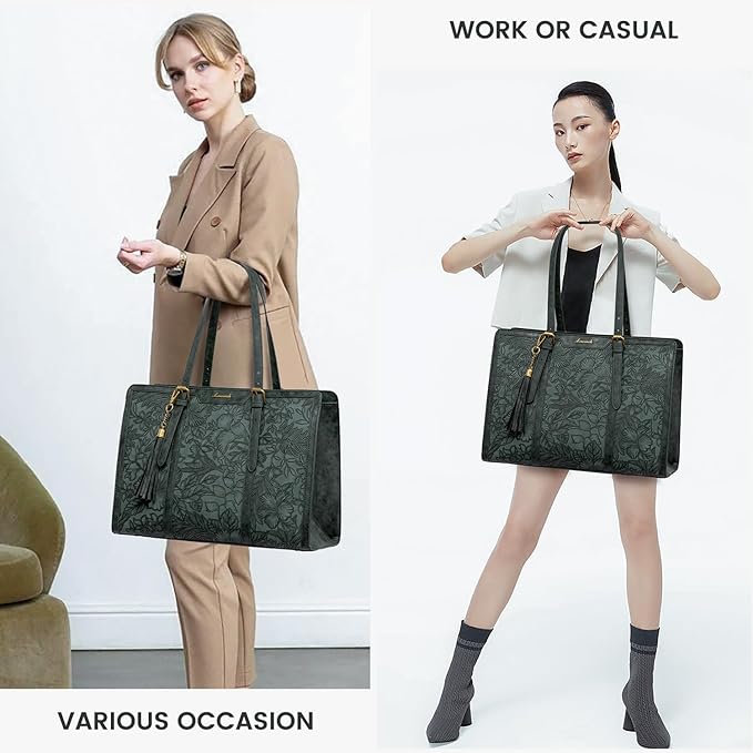 LOVEVOOK Laptop Bag for Women Vintage Leather Laptop Tote 15.6 inch Large Capacity Computer bag with Clutch Purse for Work