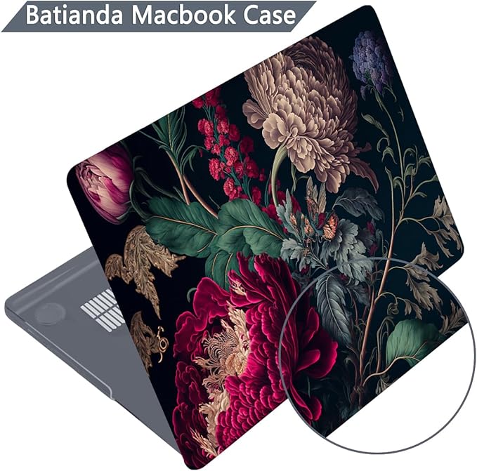 Batianda for MacBook Pro 14 Inch Case 2026-2021 Release M5 M4 M3 M2 M1 Pro/Max, 1.2mm Slim Graphic Hard Shell Cover with Keyboard Cover, Screen Protector 4-in-1 Bundle, Vintage Flower