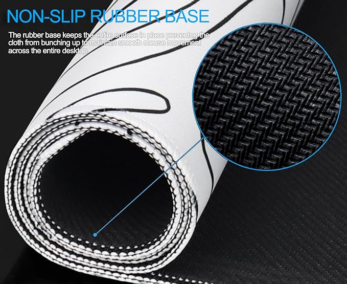 Gaming Mouse Pad, Large Pad with Non-Slip Rubber Base, Waterproof Mousepad with Stitched Edges, XXL Computer Long Keyboard Mouse Mat for Gamer, Office & Home, 31.5" x 15.7", White Black Lines
