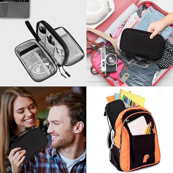 HCFGS Travel Cable Organizer,Electronics Organizer Case Portable Travel Pouch Waterproof Double Layers All-in-One Storage Bag for Cable,Cord,Charger,Phone-Black