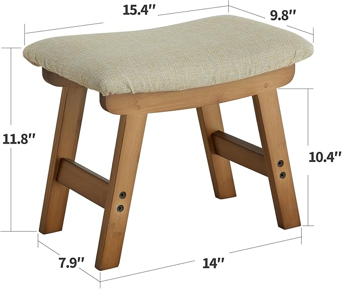 Foot Stool Ottoman Foot Rest Under Desk,Small Stool for Living Room, Bedroom and Kitchen (Brown Legs - Beige Stool Surface)