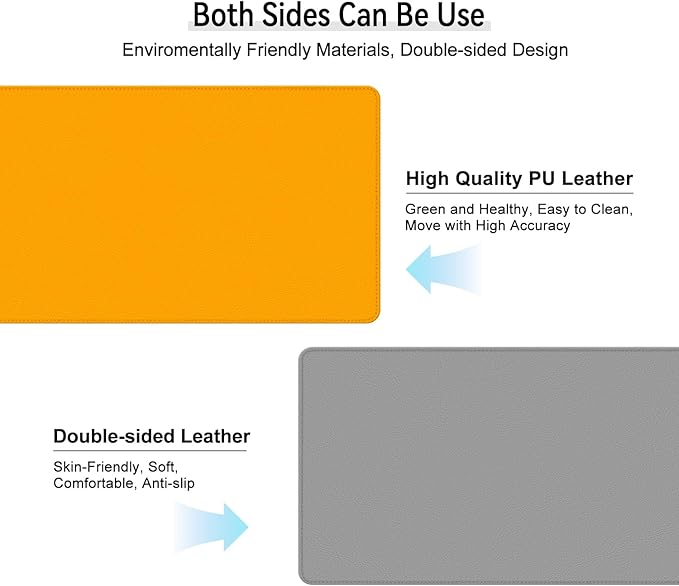 Dual Sided Leather Desk Mat - Waterproof Desk Pad - Ideal for Large Mouse Pad and Desk Mats on Top of Desks (Yellow, 25"*13")