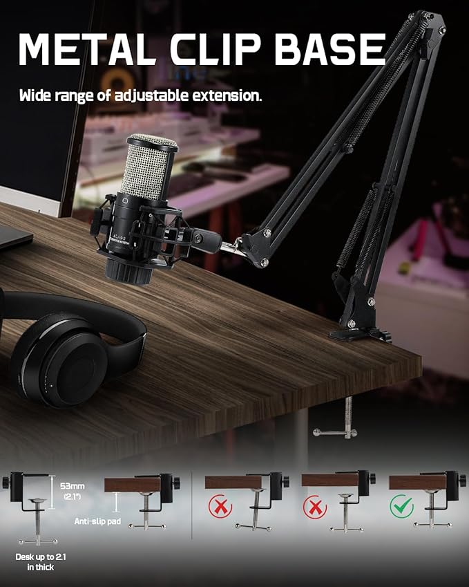 ALABS XLR Condenser Microphone, Professional Cardioid Recording Microphone Kit with 25mm Diaphragm for Streaming, Podcasting, Singing, Vocal, Studio Mic with Boom Arm, Pop Filter (AC22)