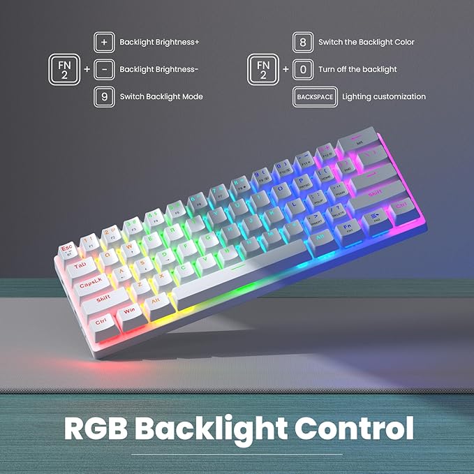 Pauroty 60% Wireless Creamy Keyboard, Triple Mode 2.4G/USB-C/Bluetooth Gaming Keyboard, RGB Backlit, Linea Red Switches, Creamy Sounding, 61 Keys Rechargeable Mini Wireless MechanicalKeyboard