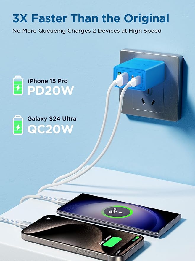 40W USB C Charger Block, 4-Port Type C Fast Charging Brick Dual PD&QC Wall Plug Adapter Wall Charger for iPhone 17/16/16 Pro/ 16 Pro Max/15/14/13/12, iPad, Airpods, iwatch, Samsung Galaxy