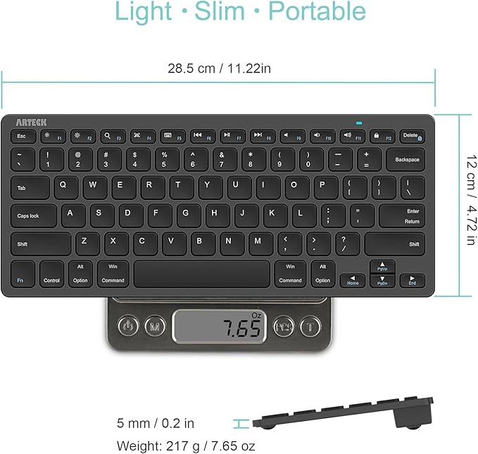 Arteck Ultra-Slim Bluetooth Keyboard Compatible with iPad 10.2-inch/iPad Air/iPad 9.7-inch/iPad Pro/iPad mini, iPhone and Other Bluetooth Enabled Devices Including iOS, Android, Windows, Black