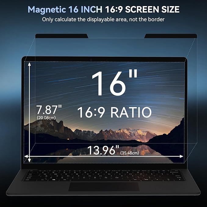 Mamol Magnetic Laptop Privacy Screen 16 inch,16:9 Aspect Removable Anti Glare Blue Light Privacy Filter, Black Shield Compatible with HP/Dell/Acer/Asus/Samsung/Lenovo/Thinkpad Envy