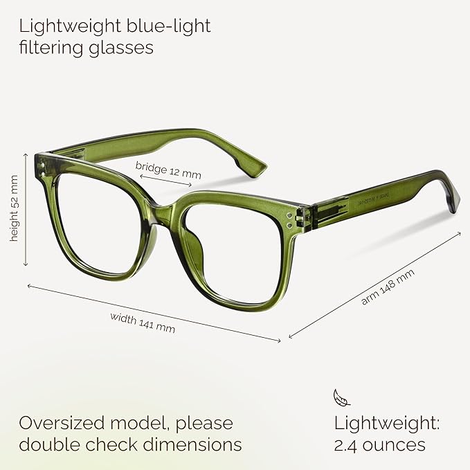miyya Blue Light Glasses for Women & Men – Oversized UV & Blue Light Blocker Chunky Frames, Stylish Eyewear Accessories