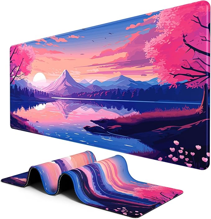 BOSOBO Large XXL XL Extended Gaming Mouse Pad - Desk Mat for Office & Home, Long Keyboard Mat, Desktop Full Cover 35.5 x 15.7 Inches, Anime Tranquil