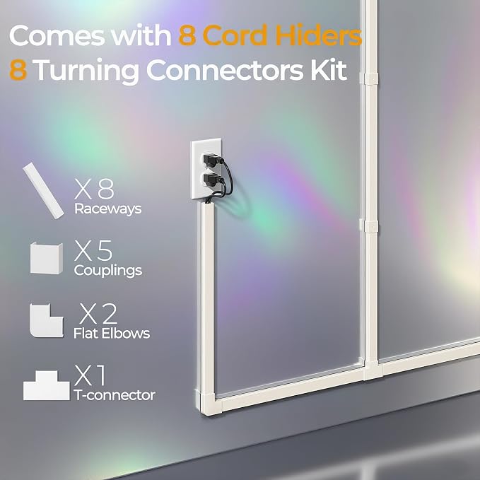 113.4in Cord Hider Kit, Cord Covers for 2-4 Wires on Wall, Self-Adhesive Cable Hider Wire Covers for Cords on Wall, Paintable Cord Hider for Walls Mount Tv, Cable Cover Raceway, W0.95 H0.55in, Beige - Image 4