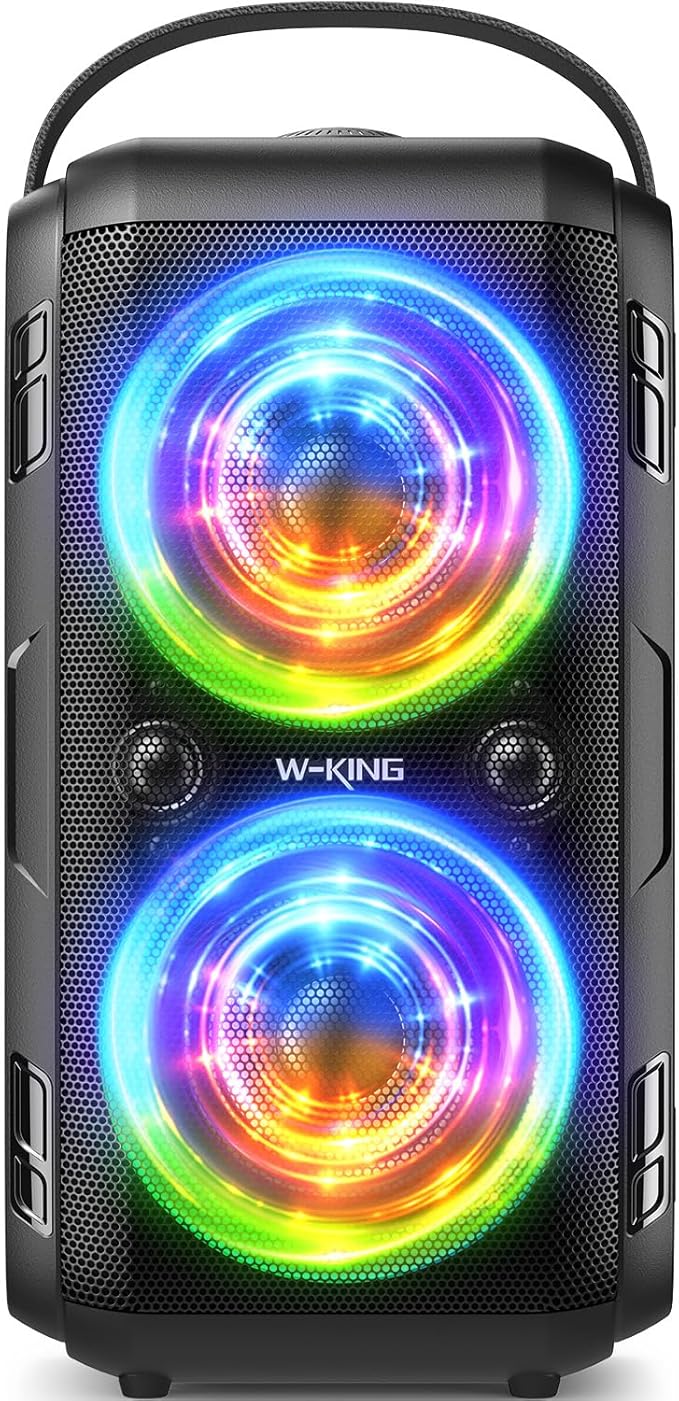 W-KING Party Bluetooth Speaker Boom Box, 180W Max Big Large Loudest Wireless Outdoor Portable Speaker 4 Drivers with 2*4.04'' Subwoofer, 80W HD Huge 105dB Pulse Natur Deep Bass, IPX5/24H/EQ/USB/TF/AUX