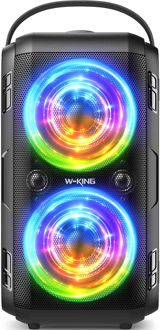 W-KING Party Bluetooth Speaker Boom Box, 180W Max Big Large Loudest Wireless Outdoor Portable Speaker 4 Drivers with 2*4.04'' Subwoofer, 80W HD Huge 105dB Pulse Natur Deep Bass, IPX5/24H/EQ/USB/TF/AUX