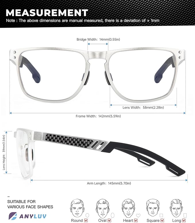 ANYLUV Blue Light Blocking Glasses Men Computer Gaming Glasses Lightweight Al-Mg Metal Anti Eyestrain Eye Protection