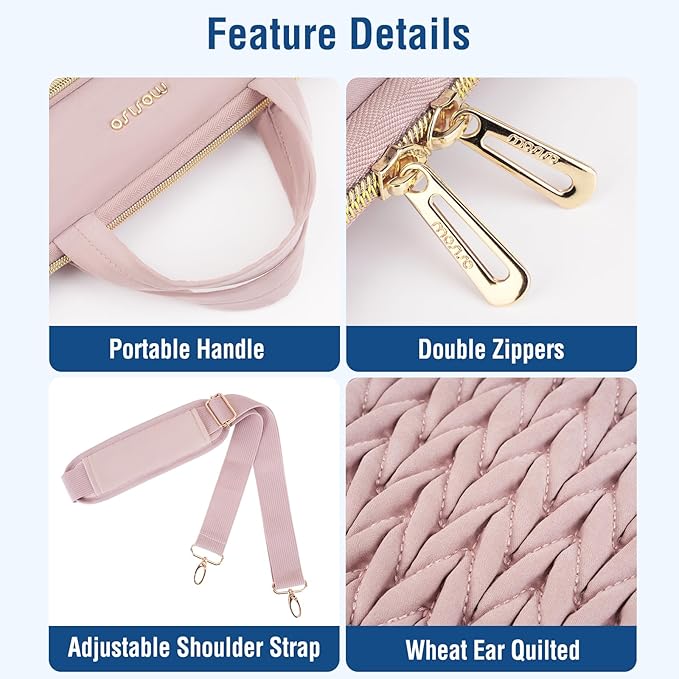 MOSISO 15.6 inch Laptop Shoulder Bag for Women, 15-16 inch Computer Bags Compatible with MacBook Pro 16 inch/Air 15 inch,HP Dell Lenovo ASUS, Wheat Ear Quilted Laptop Bag with Handle&Pocket, Pink
