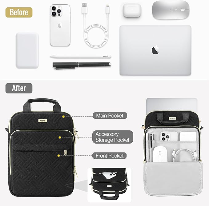 MoKo 13-14 in Puffer Laptop Sleeve Bag for 13-inch New Mac Air M5/Neo A18 Pro, 14-inch Mac Pro M5/M4/M3/M2/M1, 13.8“ Surface, Puffy Laptop Carrying Case with Handle & Shoulder Strap, Black