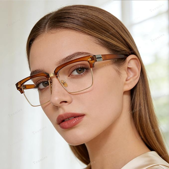 Semi Rimless Rectangle Blue Light Glasses Men Women Black Square Eyewear