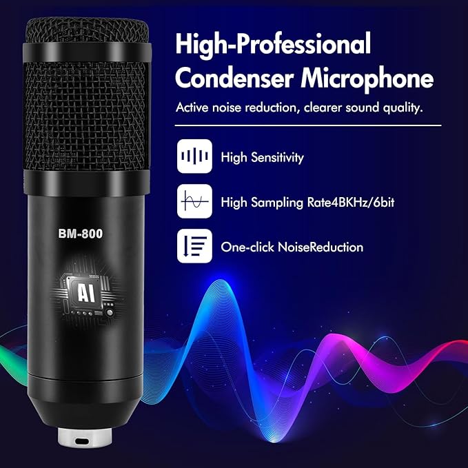 ALSO GO Podcast Equipment Bundle, Professional BM-800 Podcast Microphone with Adjustable Stand, V10XPRO Audio Mixer, Voice Changer, Audio Interface Suitable for Podcasting, Singing, Gaming