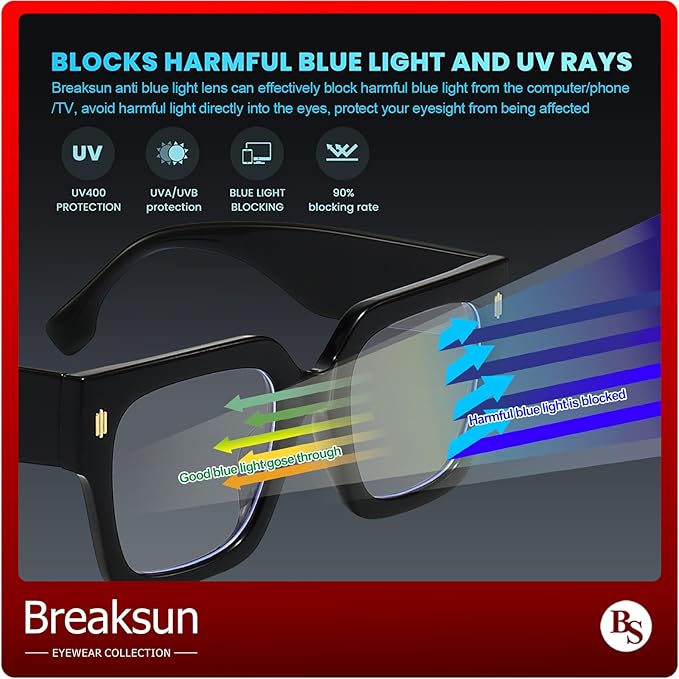 Breaksun Fashion Oversized Blue Light Blocking Glasses for Women Men Trendy Big Square Frame Computer Eyeglasses