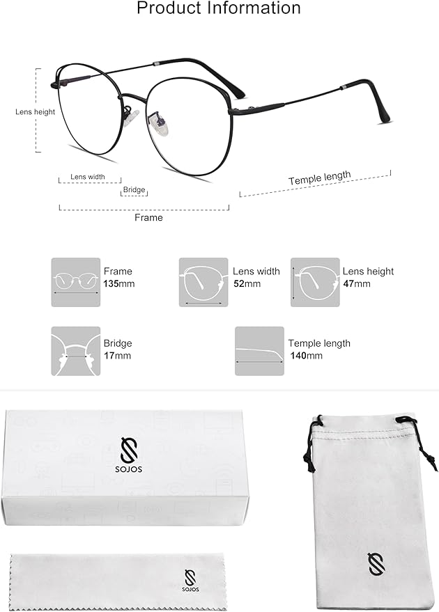 SOJOS Cat Eye Blue Light Blocking Glasses for Woman Hipster Metal Frame Womens Eyeglasses She Young SJ5027