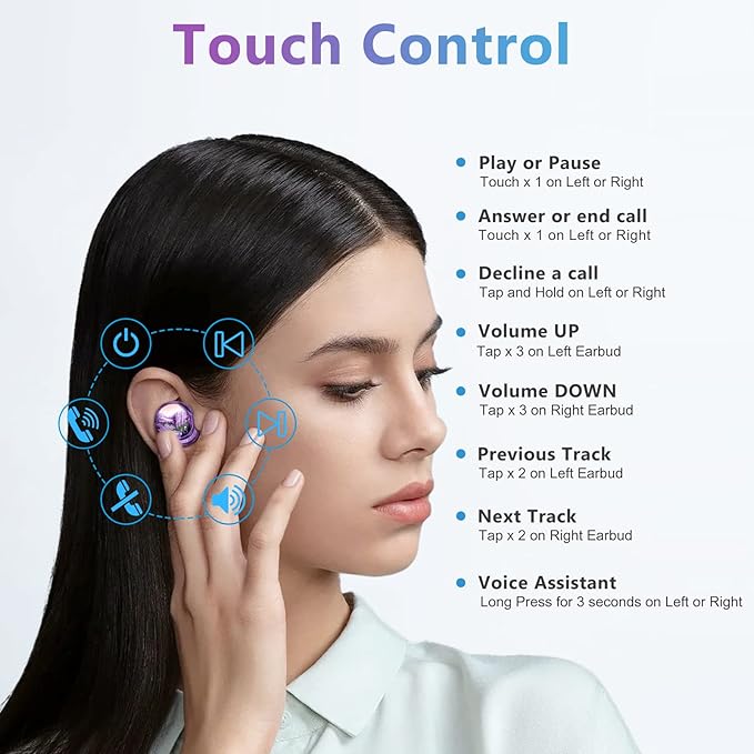 ELOVEN Wireless Earbuds Deep Bass Stereo Sound Bluetooth Earbuds 120H True Wireless Headphones with Ear Caps (S/M/L) for Samsung S26/S25/S24/S23/S22 Ultra Z Flip 5/4/3/Fold 5/4 iPhone 17/16/15 Purple