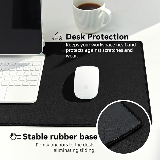 Large Gaming Mouse Pad with Durable Stitched Edges, Non-Slip Rubber Base, Black Mousepad Mouse Mat Desk Pad for Home Office Gaming, 35.4''x11.8''x0.12'', Black