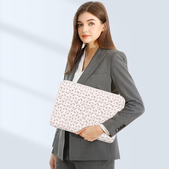 MOSISO 13-14 inch Laptop Case, 13.3 inch Puffy Laptop Sleeve Compatible with MacBook Air 13.6 M4 M3 M2 M1/Pro 13/Pro 14, HP Dell ASUS Lenovo, Square Quilted Bag&Small Case, Elegant Little Blossom