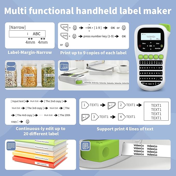 H1100 Label Maker, Labeler Machine with 4 Tapes 12mm Laminated, Backlit Handheld Labeling Maker, Portable Label Printer for Home, Waterproof Removable Freezer Food-Labels for Jars/Containers/Bottle