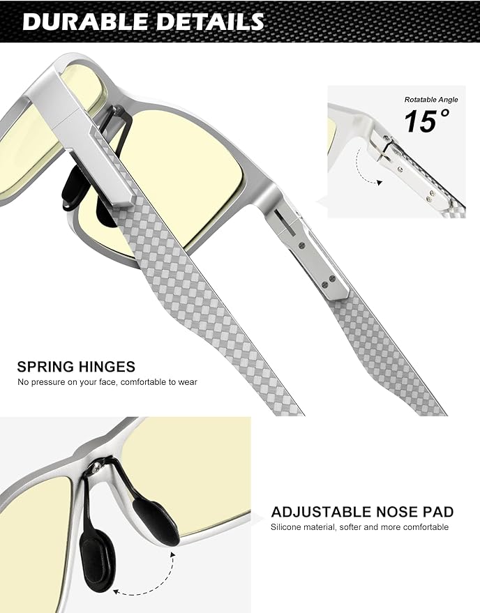 ANYLUV Carbon Fiber Reading Glasses for Men Women, Blue Light Blocking Computer Readers, Anti Glare Spring Hinge