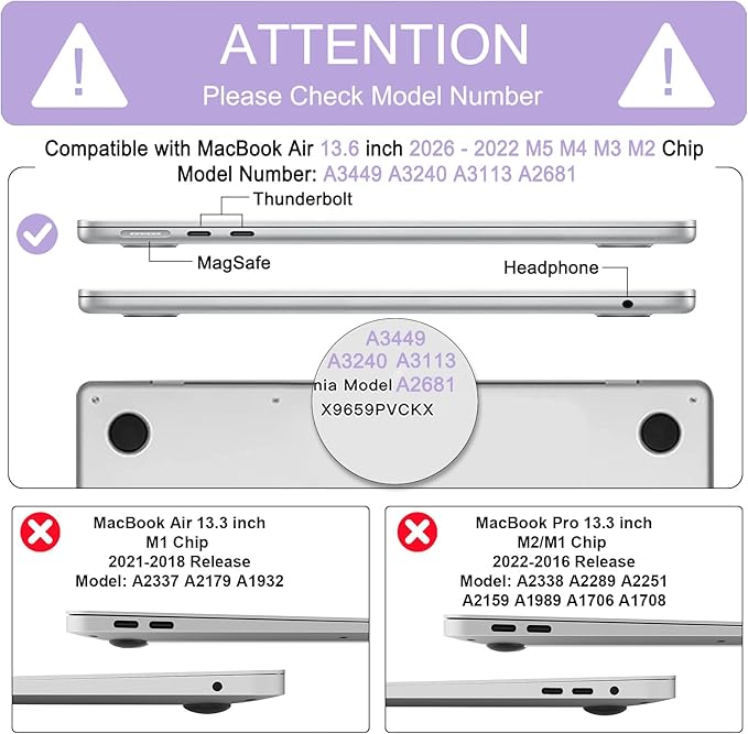 B BELK Compatible with MacBook Air 13 inch Case M5 2026 2025-2022 M4 M3 M2 A3449 A3240 A3113 A2681, Plastic Hard Shell+Keyboard Cover+Screen Protector for MacBook Air 13.6 inch Case, Sparkly Purple